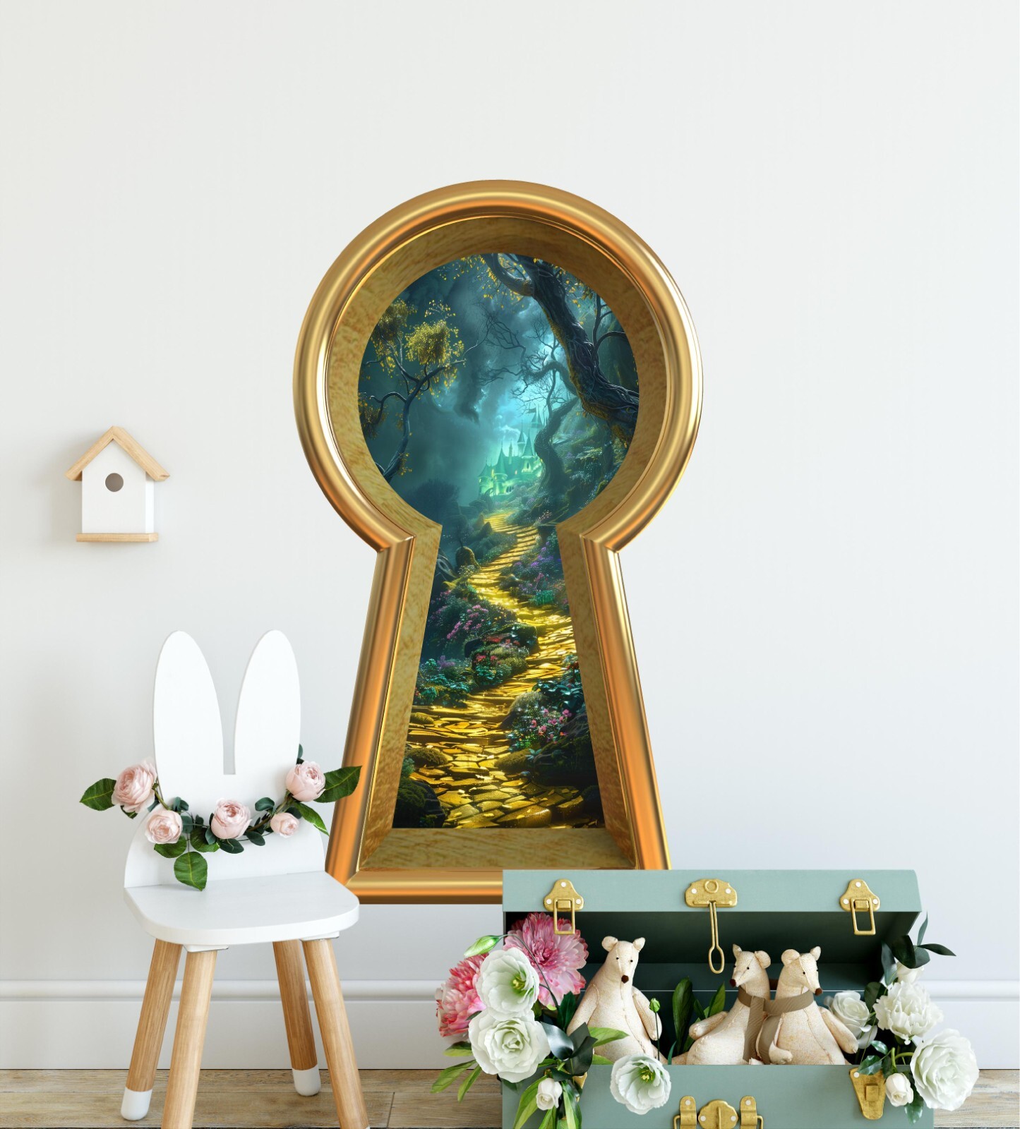 3D Keyhole Removable Wall Decal - Yellow Brick Road to Emerald Castle at Night gallery