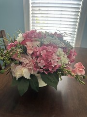Artificial Pink White & Green Hydrangea Rose Flower Arrangement Centerpiece