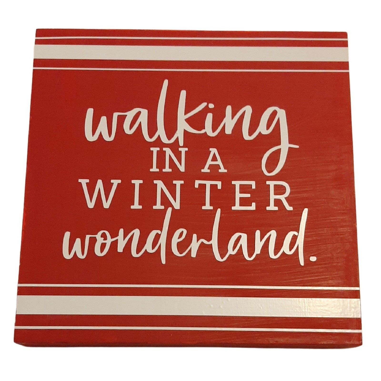 Handcrafted Walking In a Winter Wonderland Wall Sign Red White Sign 7 3/4" Sq gallery