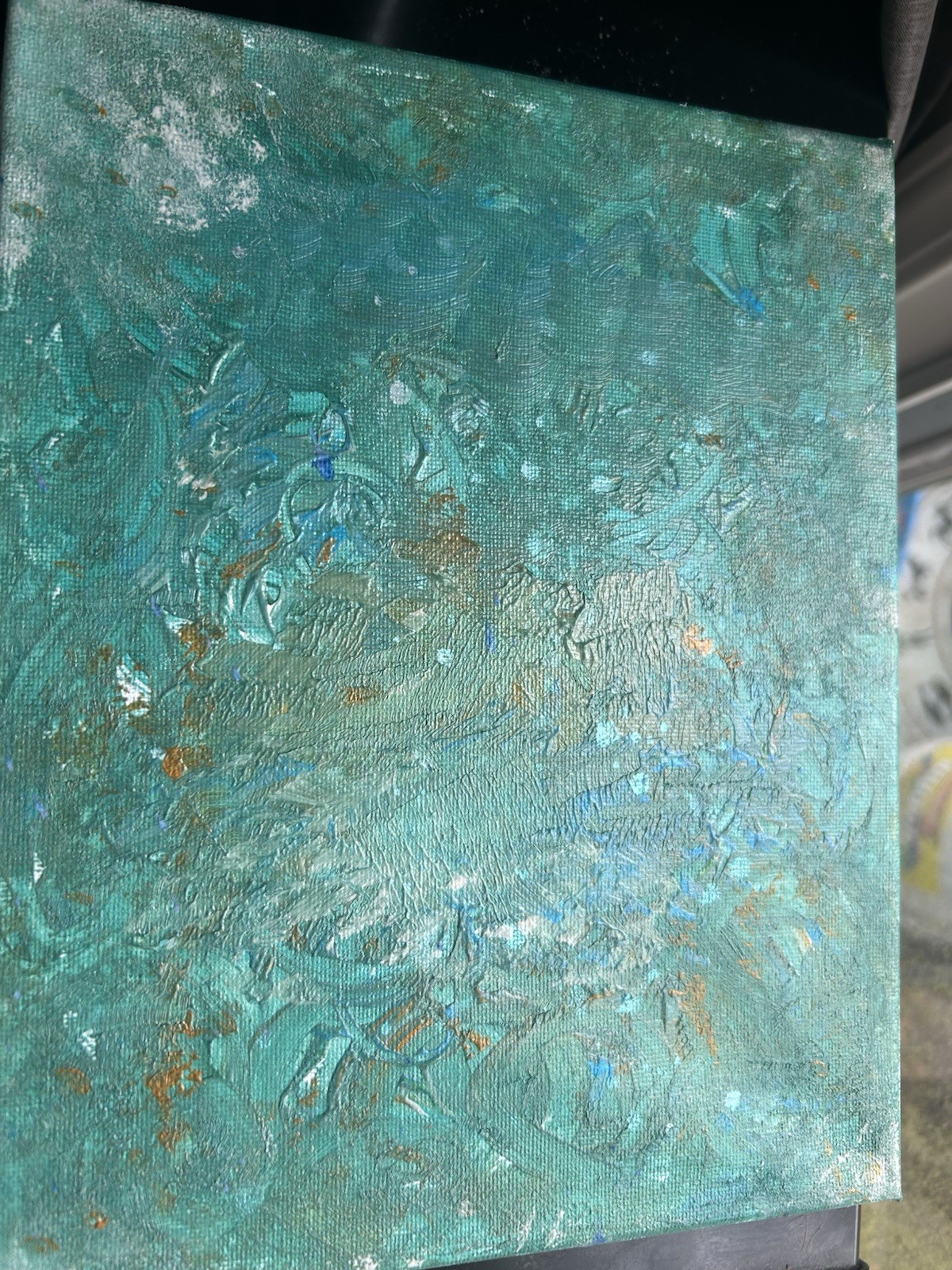 Original Abstract Ocean Painting 8x10 Textured Canvas Turquoise Reiki Wall Art gallery