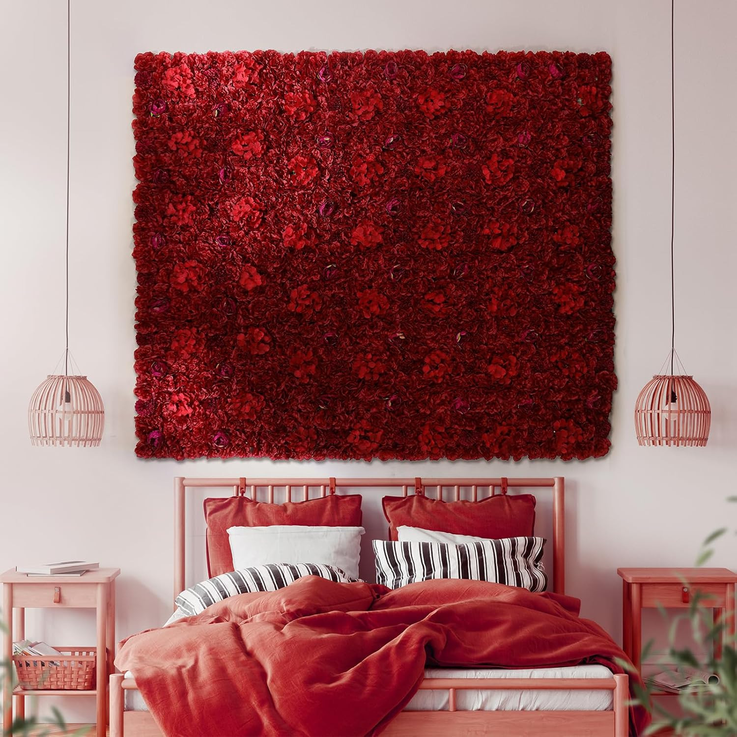 Maroon Flower Wall Panel Set - 12 Pcs Silk Rose Backdrop for Events & Home Decor gallery