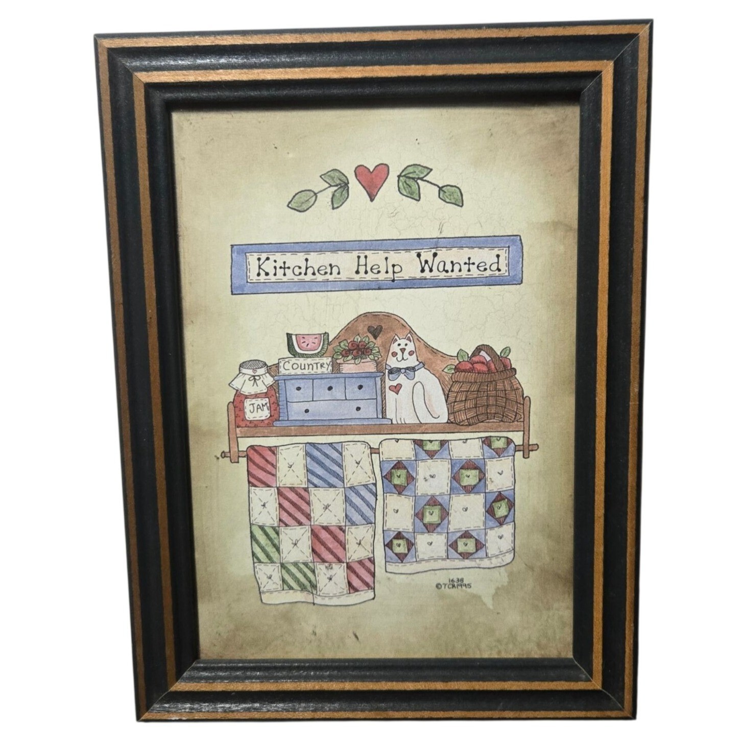 Kitchen Help Wanted Country Themed Framed Wall Art Cat Quilts Farmhouse Decor gallery
