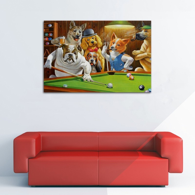 Dogs Playing Pool Billiards Canvas Wall Art Painting Home Decor Posters Prints gallery