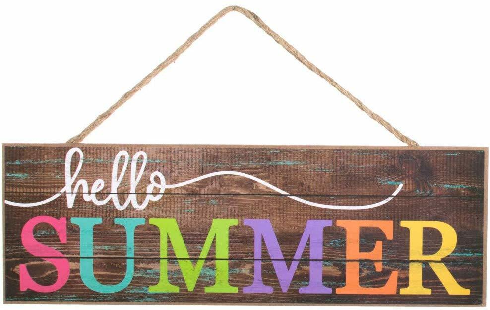 Rustic Wooden Hello Summer Sign - 15" x 5", Wood Wall Decor, Porch, Front Door, gallery