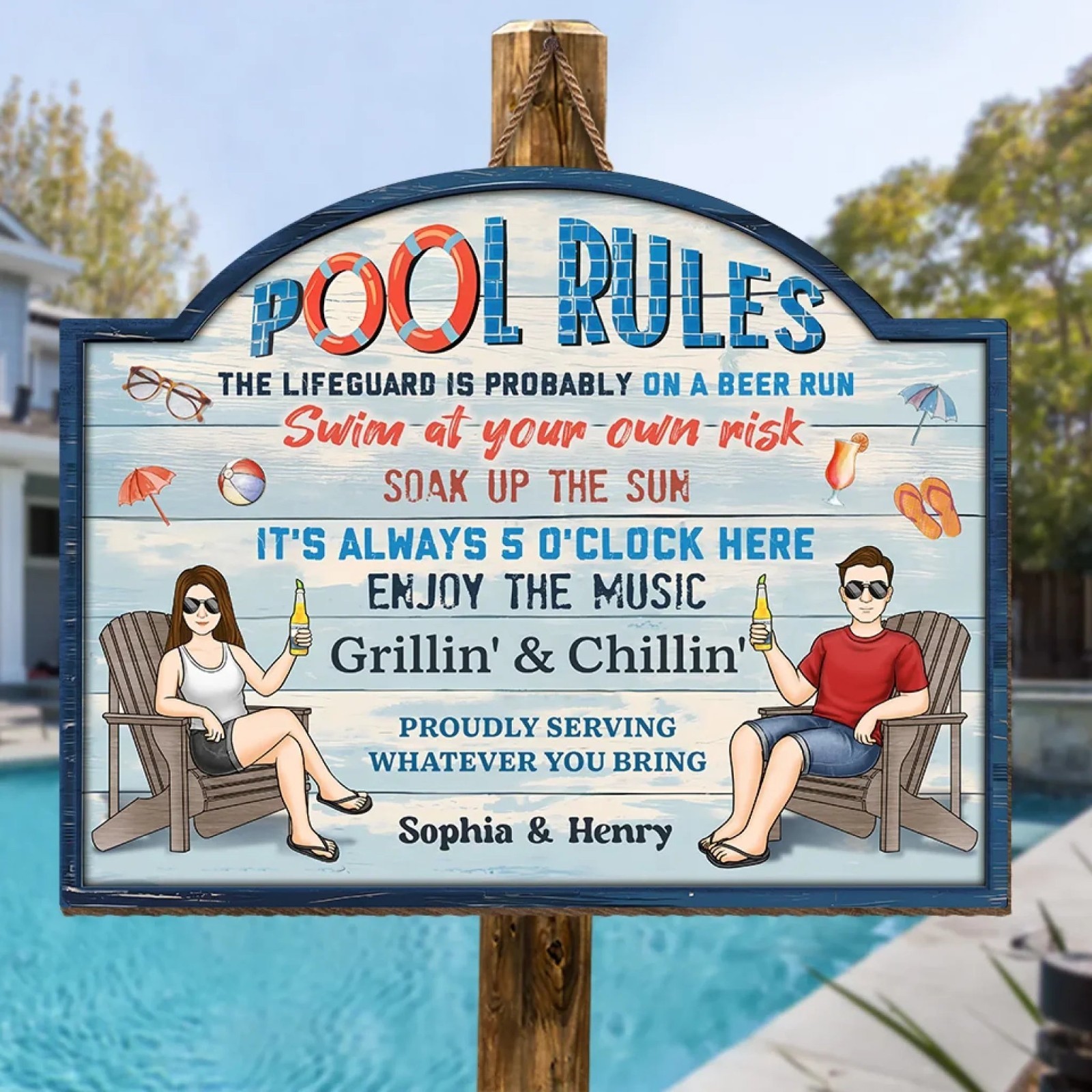 Custom Pool Rules Sign Funny Summer Couple Wooden Outdoor Decor gallery