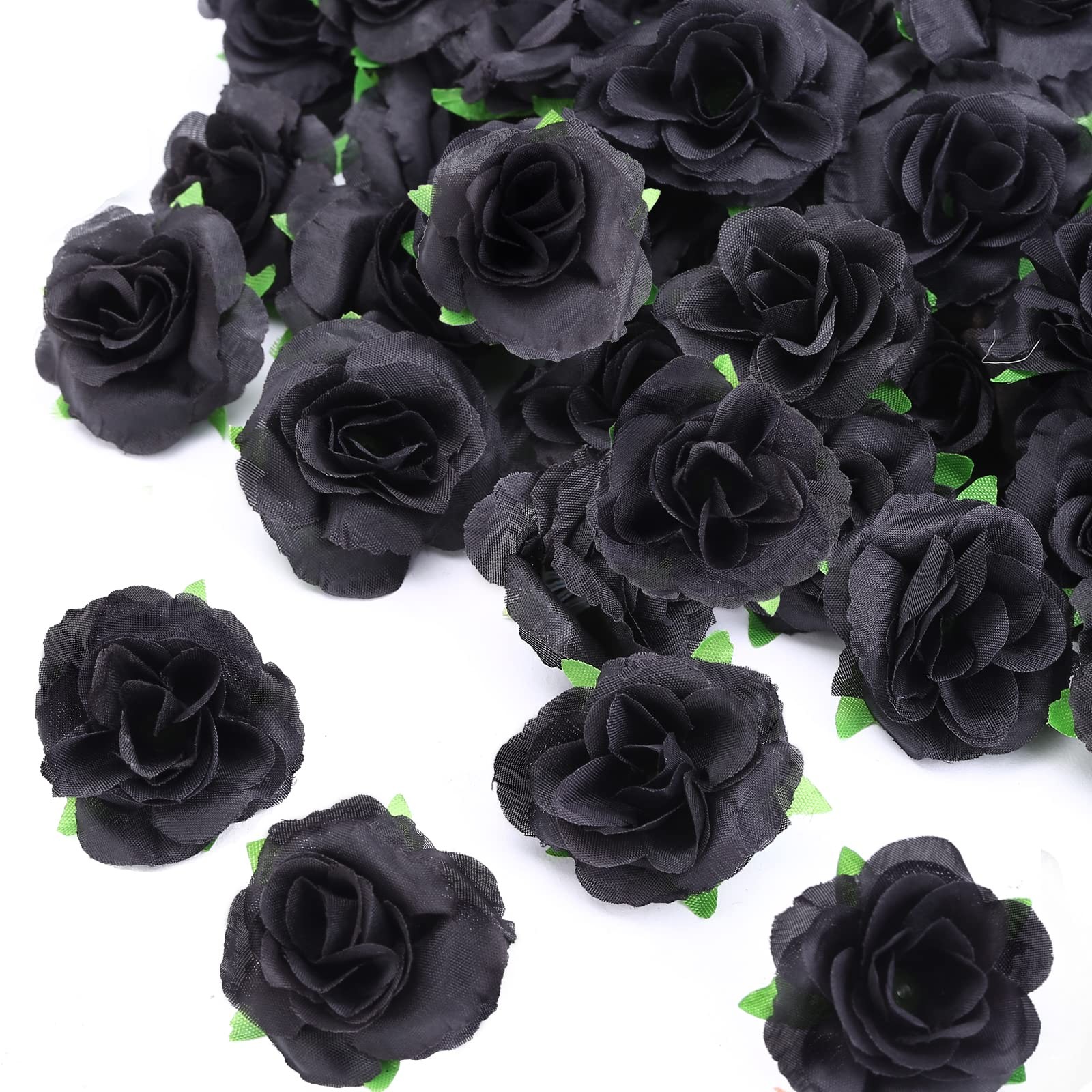 50 PCS Mini Black Roses Artificial Flower Heads 1.57" Real Touch DIY Craft gallery