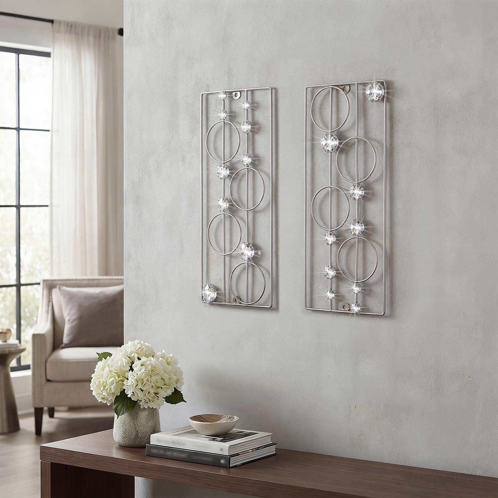 Bling Rhinestone Metal Minimalist Abstract Wall Art Decor Sculpture 2 PCS gallery