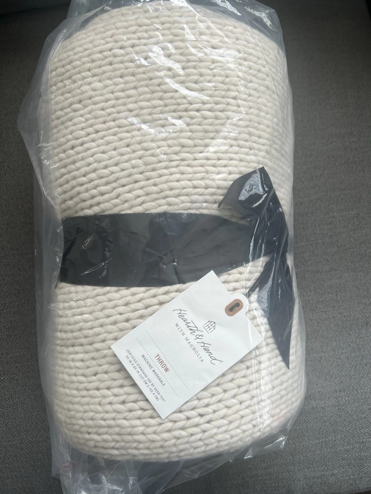 Chunky Knit Bordered Throw Blanket Cream Hearth & Hand Magnolia Heavywight 50x60 gallery