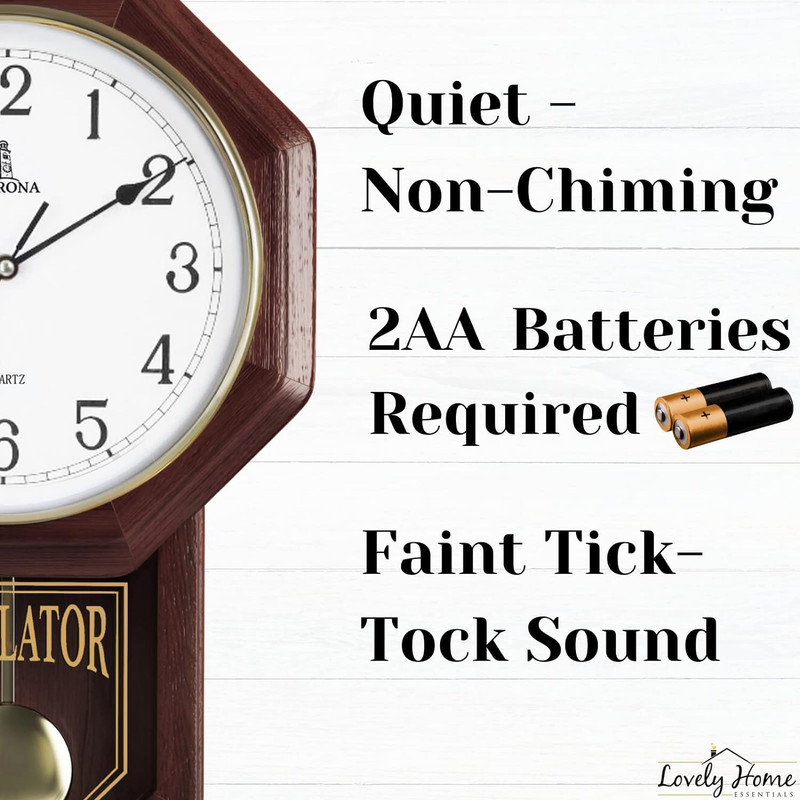 Pendulum Wall Clock - Regulator Clock - Real Wood Schoolhouse Wall Clock with Pe gallery