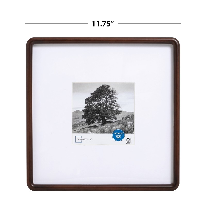 12"x12" Rounded Edge Brown Plastic Frame, Matted for a 5"x5" Picture gallery