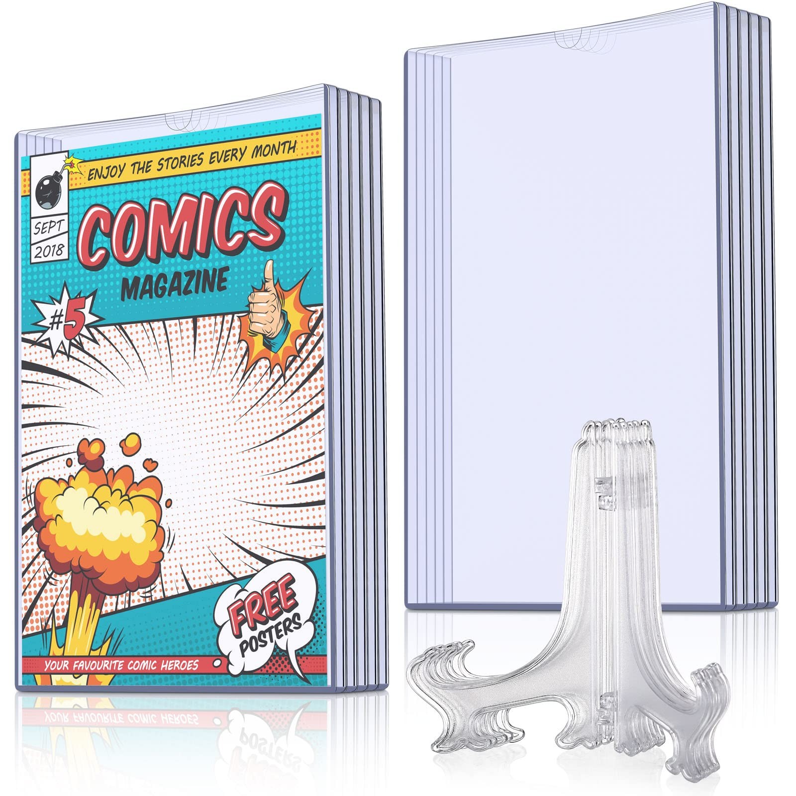 Comic Book Display Case Set, Include Comic Book Sleeves and Clear Plastic Easels gallery
