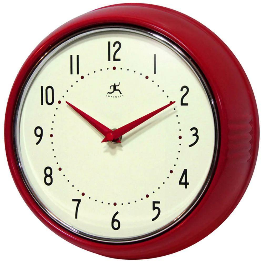 Infinity Instruments Retro Wall Clock Red Metal Quartz Movement Chrome Trim Ring gallery
