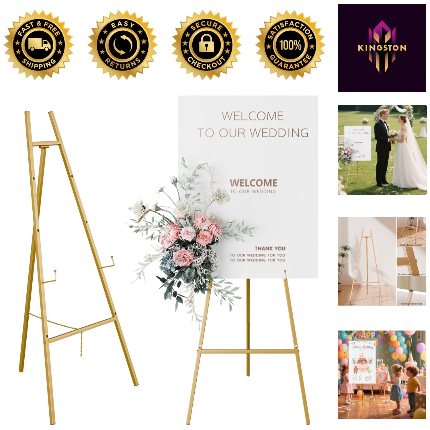 Gold Display Easel - 4 Adjustable Heights for Art & Wedding Signs gallery