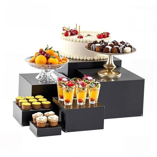 Metal Buffet Risers,6PCS Food Risers for Buffet 5IN to 10 IN Matte black-6P gallery
