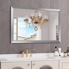 48×32 Inch Silver Bathroom Mirror, Thick Metal Frame, Horizontal/Vertical