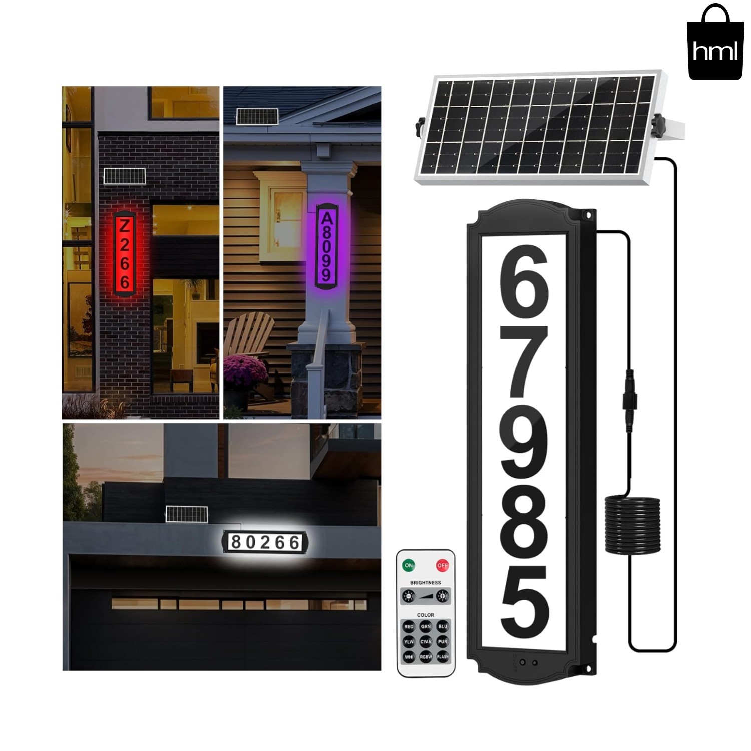 Customizable Solar House Number with Remote - RGB & White LED Address Sign gallery
