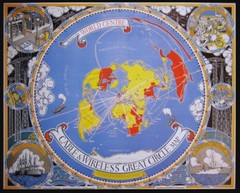 Cable & Wireless Great Circle Map : MacDonald Gill : 1945 Vintage Flat Earth