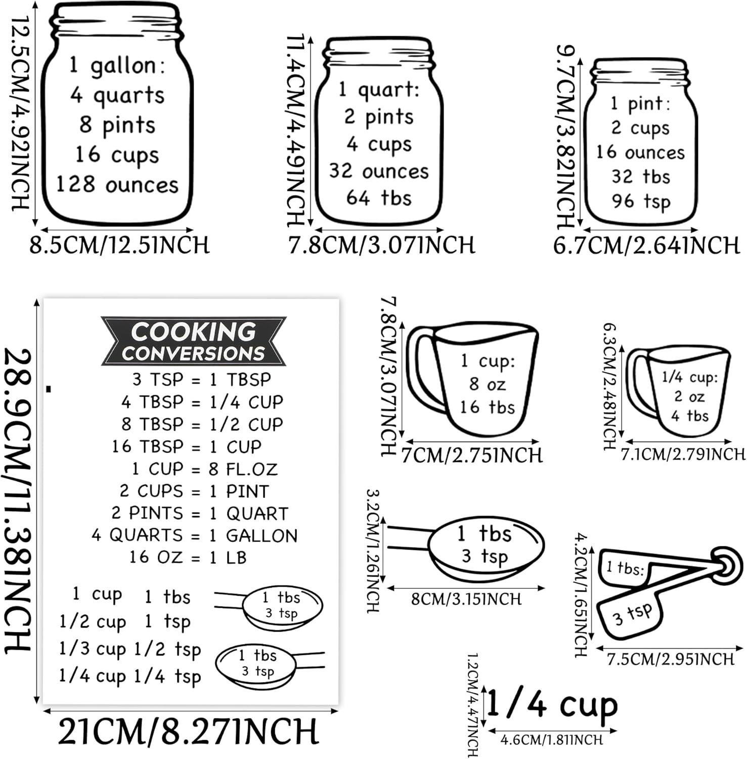 Kitchen Unit of Measurement Conversion Chart, Vinyl Measuring Conversion Decals gallery