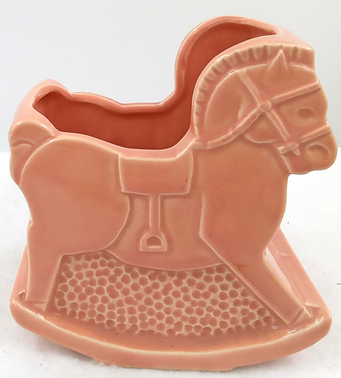 Shawnee Ceramic Rocking Horse Vase Planter Pink Floral Art Deco Vintage 526 USA gallery