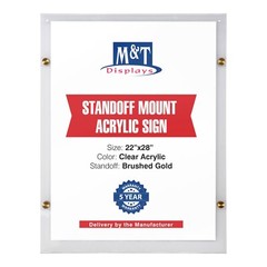 Clear Acrylic Floating Picture Frame with Brushed Gold Standoff Wall Mount