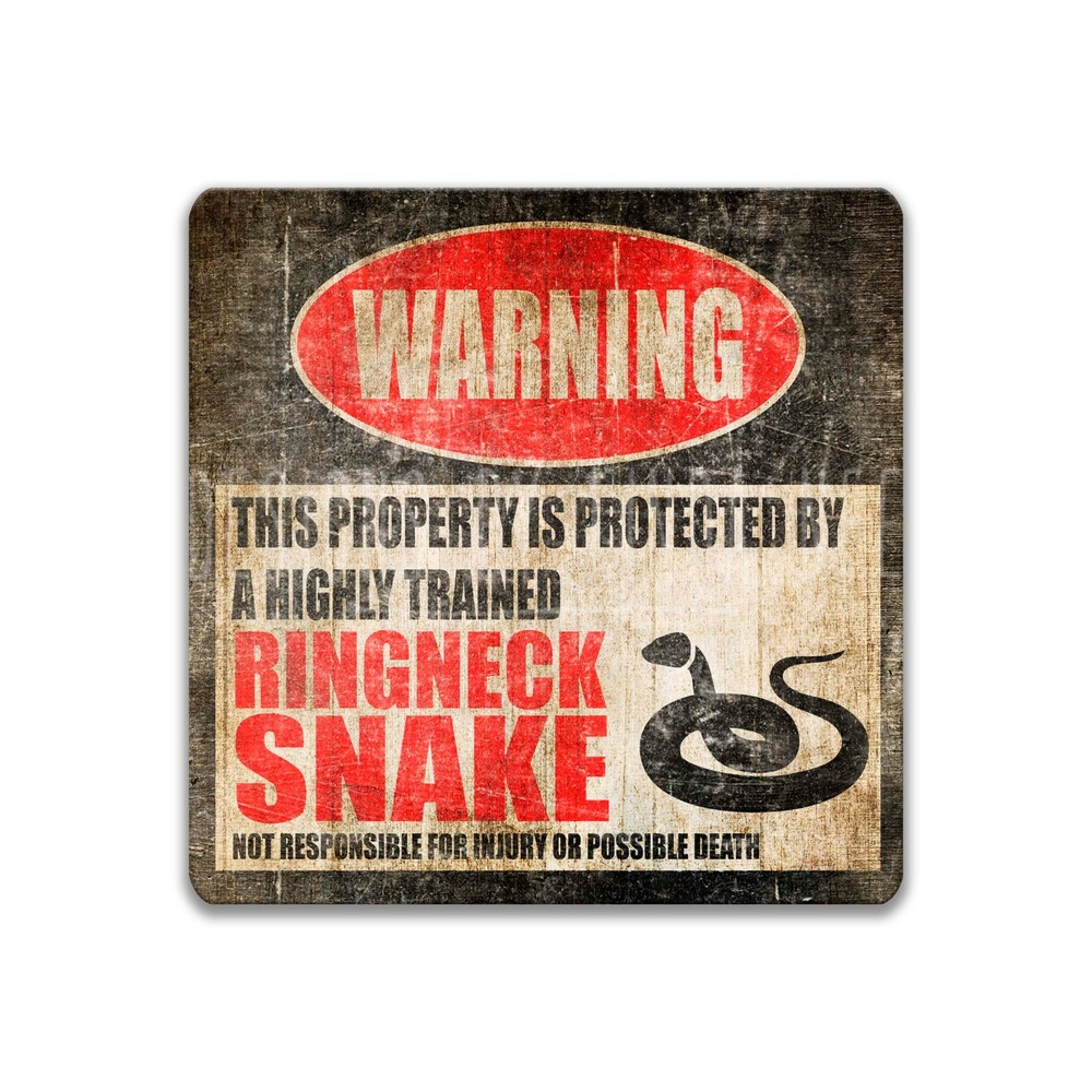 Ringneck Snake Square Protected Property Sign, Funny Metal Pet Decor, 8-HIG012