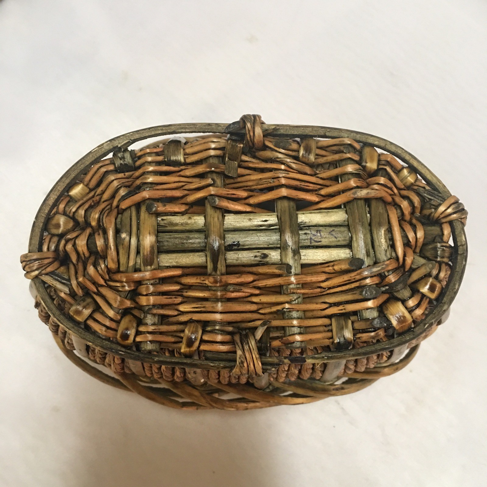 Woven Wicker Storage Basket Small Brown Oval Rustic Boho Decor Cottagecore gallery