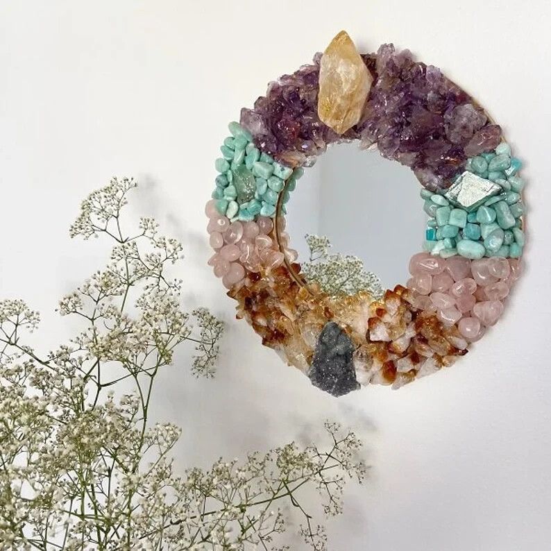 Crystal Multi Agate Wall Mirror - Unique Handmade Gifts For Him/her gallery