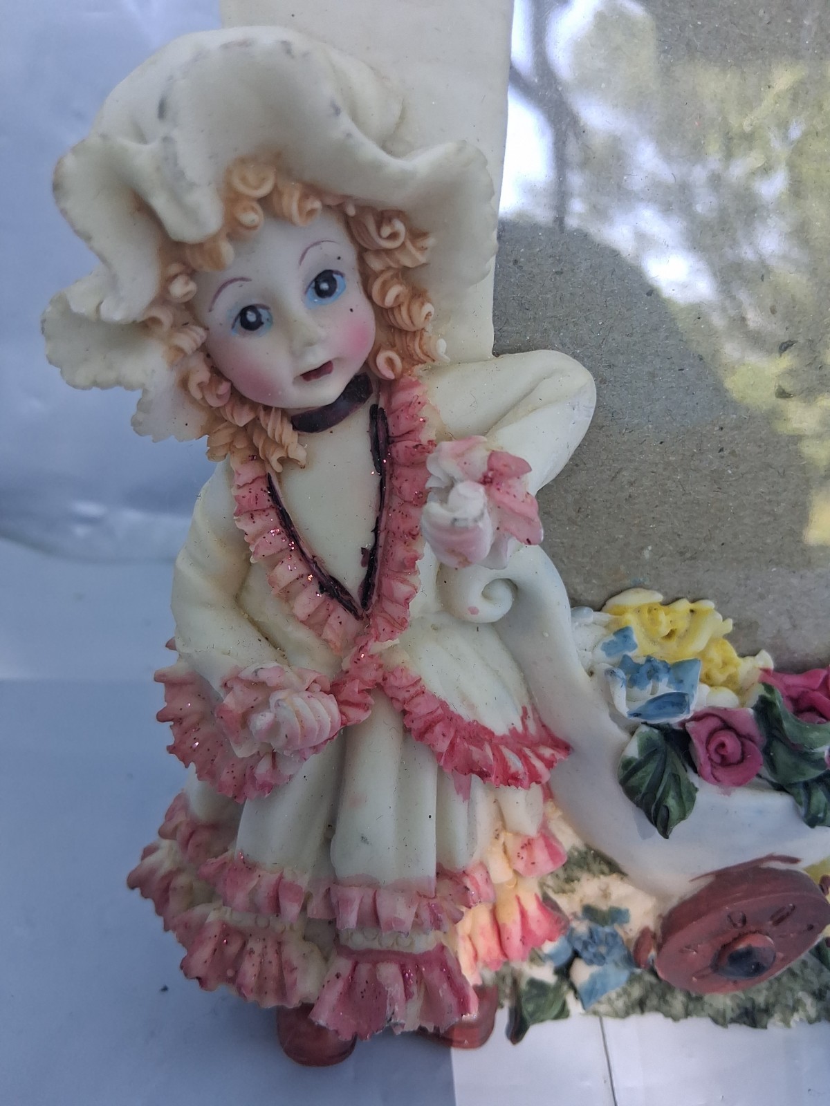 Vtg Ornate Ceramic Picture Frame Pretty Girl With Spring Designs- 6×6" Photo gallery