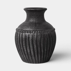 Rustic Ceramic Bud Vase Black: Fluted, Watertight, 6.06″H x 4.92″W