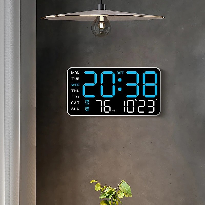 Large LED Digital Wall Clock with Temperature Date Week Display & Dual Alarms gallery