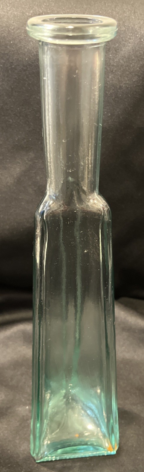 Large Decorative Clear Glass Triangular Shape Blue Tint Bottle 15”Tall Olive Oil gallery