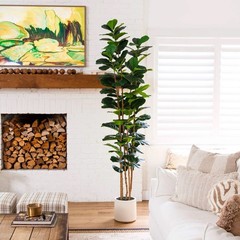 8 Ft. Artificial Fiddle Leaf Tree in Decorative White Planter. Retail $299