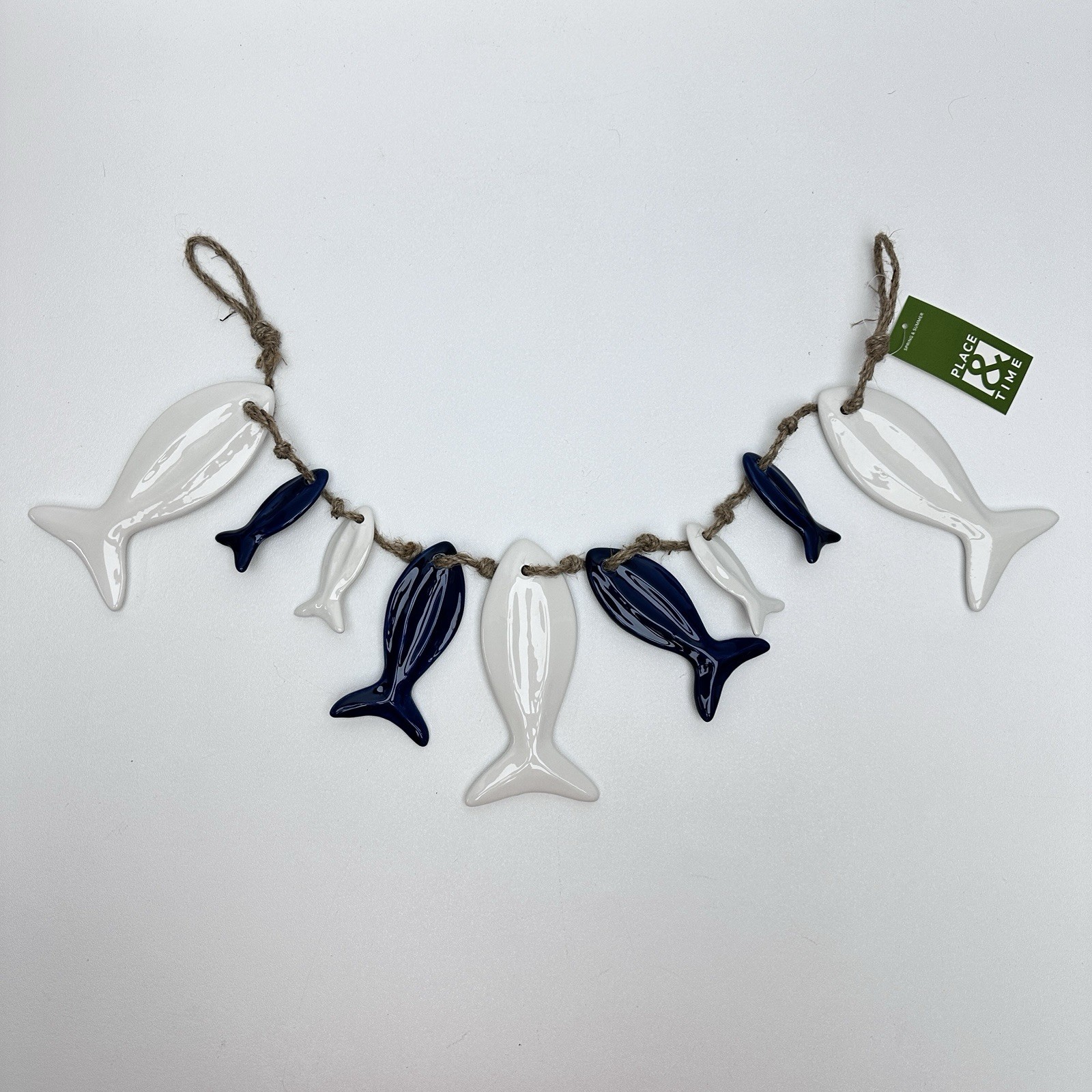 Place & Time Hanging Ceramic Fish Decor - Navy & White - Ocean Beach Lake House gallery
