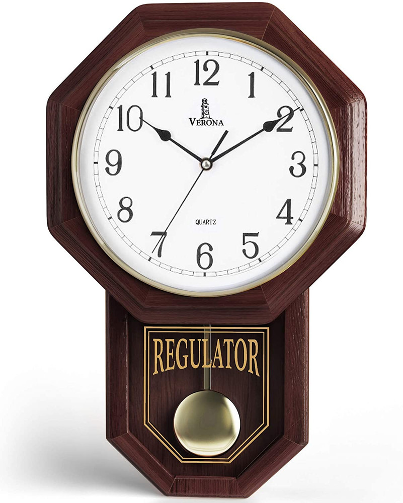 Pendulum Wall Clock - Regulator Clock - Real Wood Schoolhouse Wall Clock with Pe