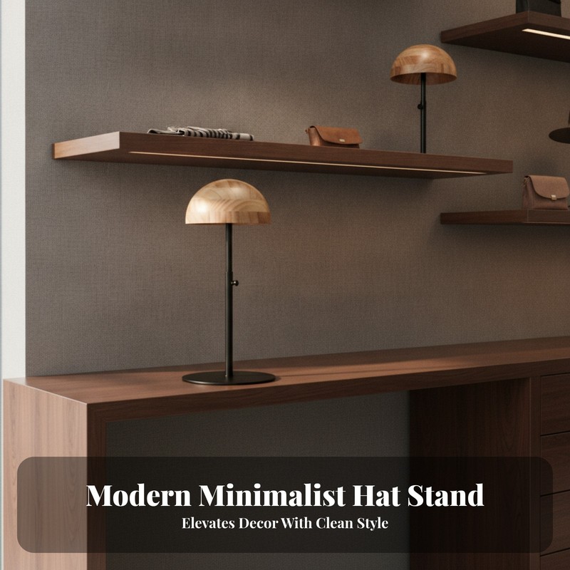 Adjustable Hat Display Stand Hemispherical Support Wooden Hat Stand gallery