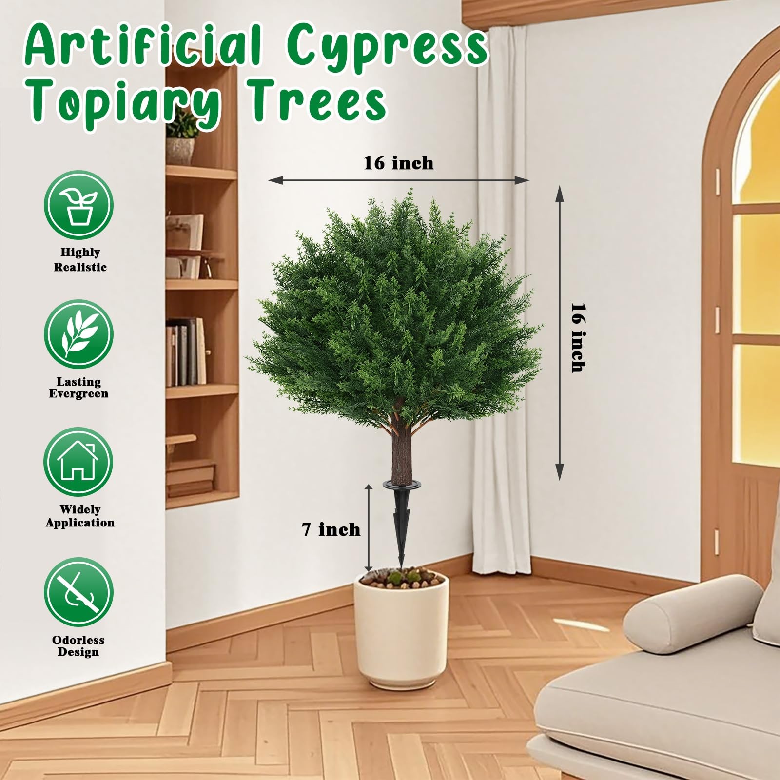 Grooy Artificial Cypress Topiary Tree with Ground Spike, Set of 2 Artificial ... gallery