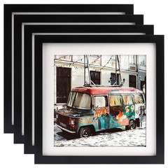 10×10 Black Picture Frames Square Classic Natural Wood 4 Pack for Wall Mounti…