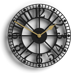 16″ Black Skeleton Wall Clock with Brass Hands – Vintage Style for Home & Office