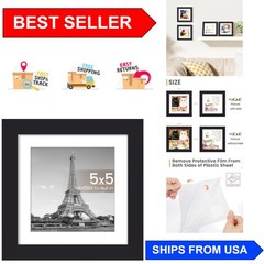 Classic Rectangular Black Picture Frame – Fits 5×5 or 4×4 Photos Perfectly