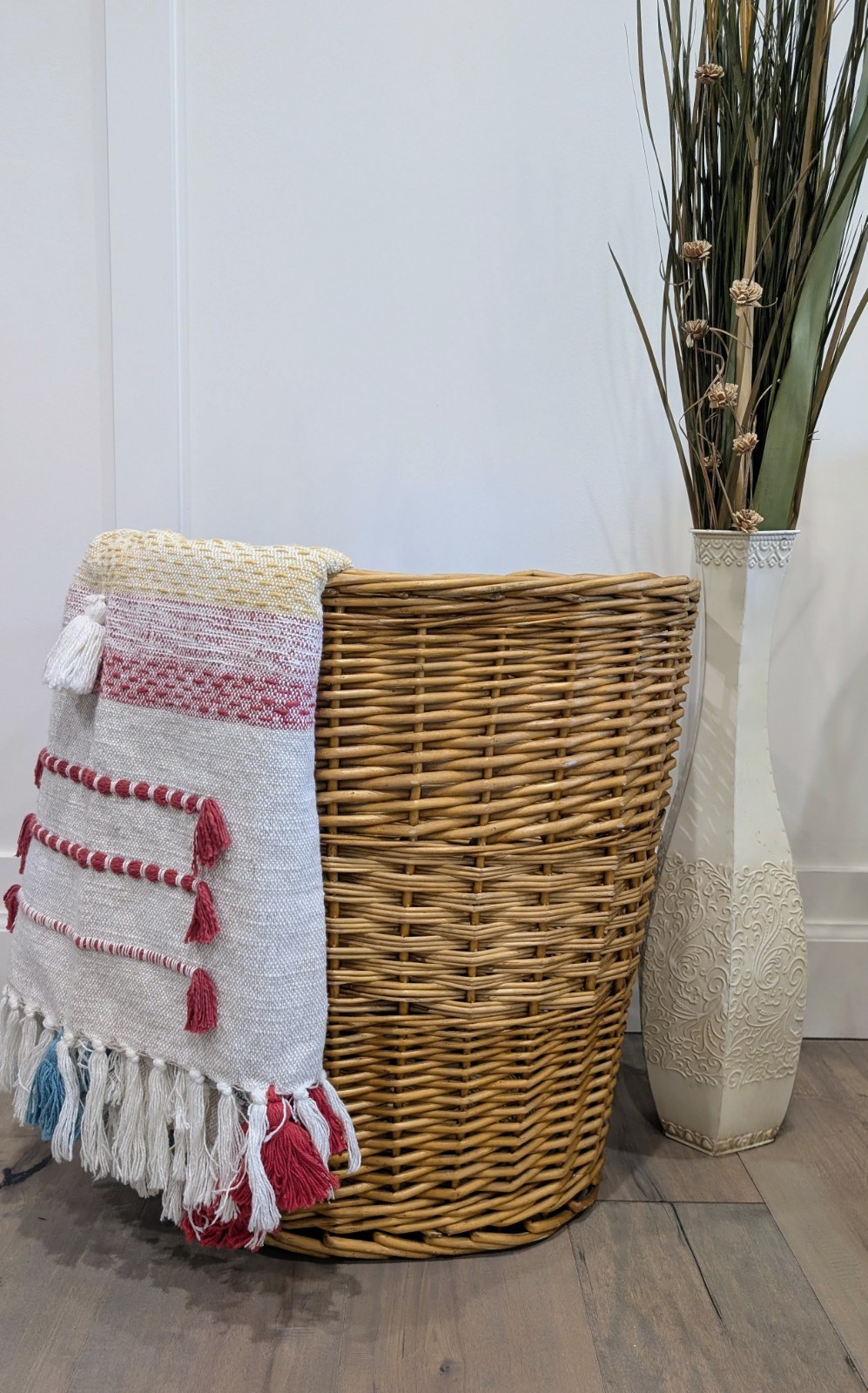 Large Wicker Basket Blanket Storage Rustic Farmhouse Decor Woven Basket Bin gallery