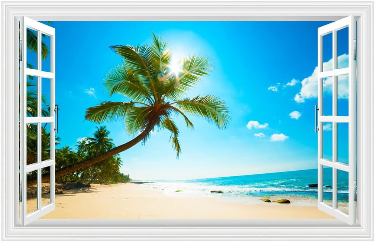 Fake Windows Wall Sticker, Removable 3D Beach Seascape Faux Windows Wall Decals gallery