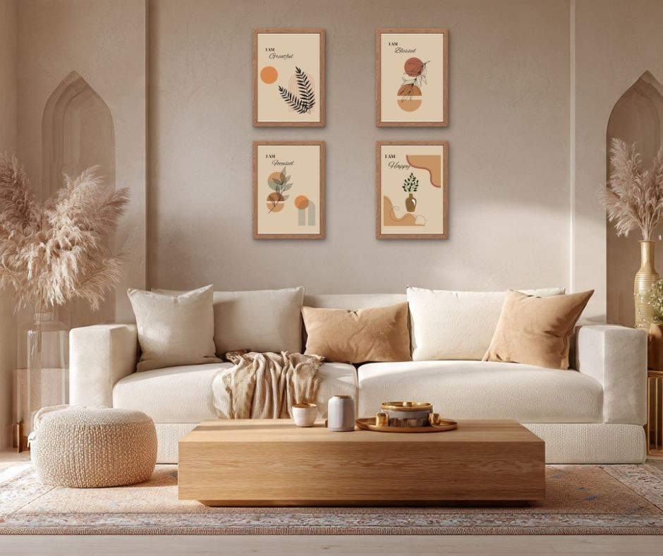 Boho Botanical Print Set, Beige Scandinavian Gallery Wall Art Digital Zip File gallery