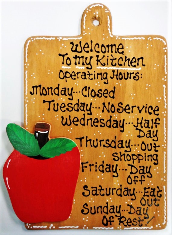 APPLE Kitchen Operating Hours SIGN Plaque Wood Wall Hanger Fruit Decor Country gallery