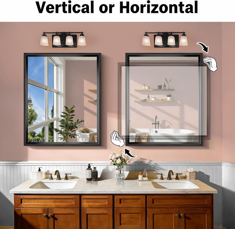 30"x36" Black Rectangular Mirror with Chunky Metal Frame for Bathroom or Living gallery