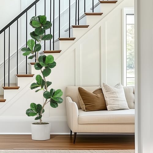 Artificial Fiddle Leaf Fig Tree - 6FT Fake Plant with Black 6ft Green 6ft gallery