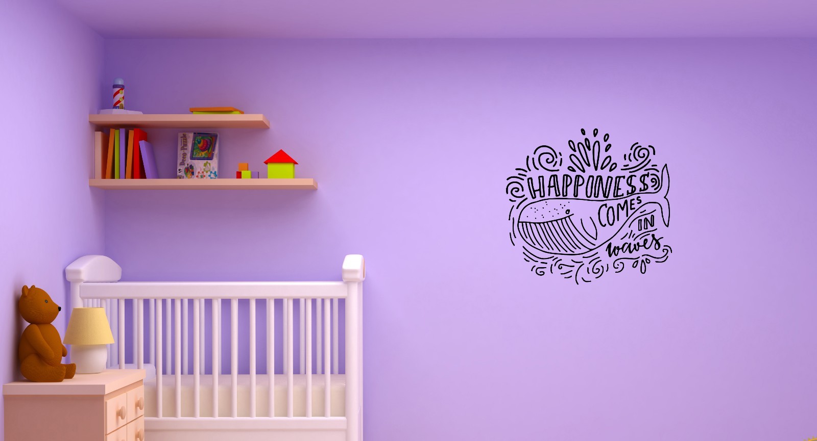 Wall Decal Whale Fish Happiness Inscription Words Quotation Vinyl Sticker ed112 gallery