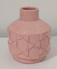 Project 62 Short Pink Geometric Earthenware Vase 7×6 (A19)