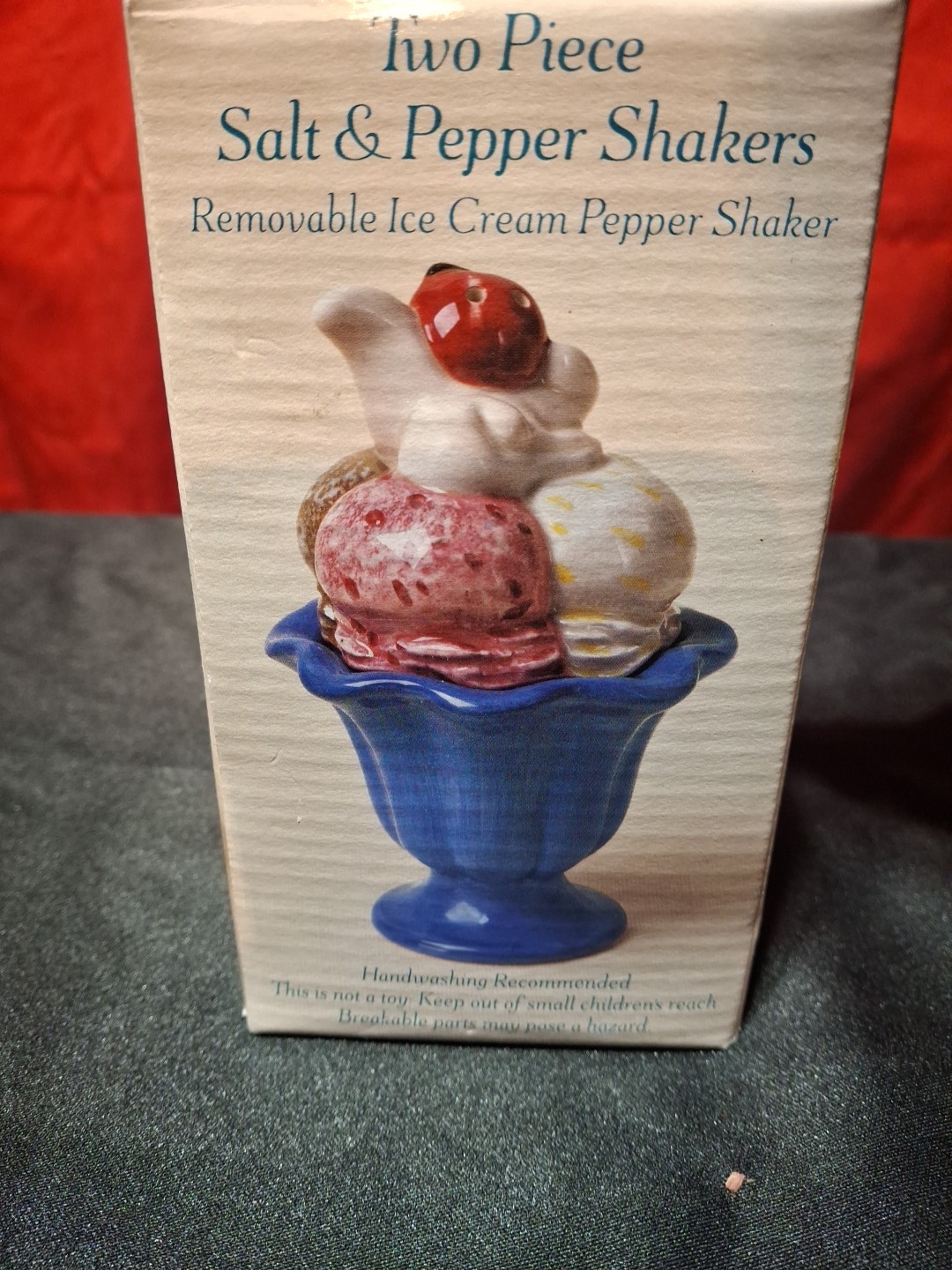 Sakura Hand Painted Stackable Ceramic Ice Cream Sundae Salt & Pepper Shaker Set gallery