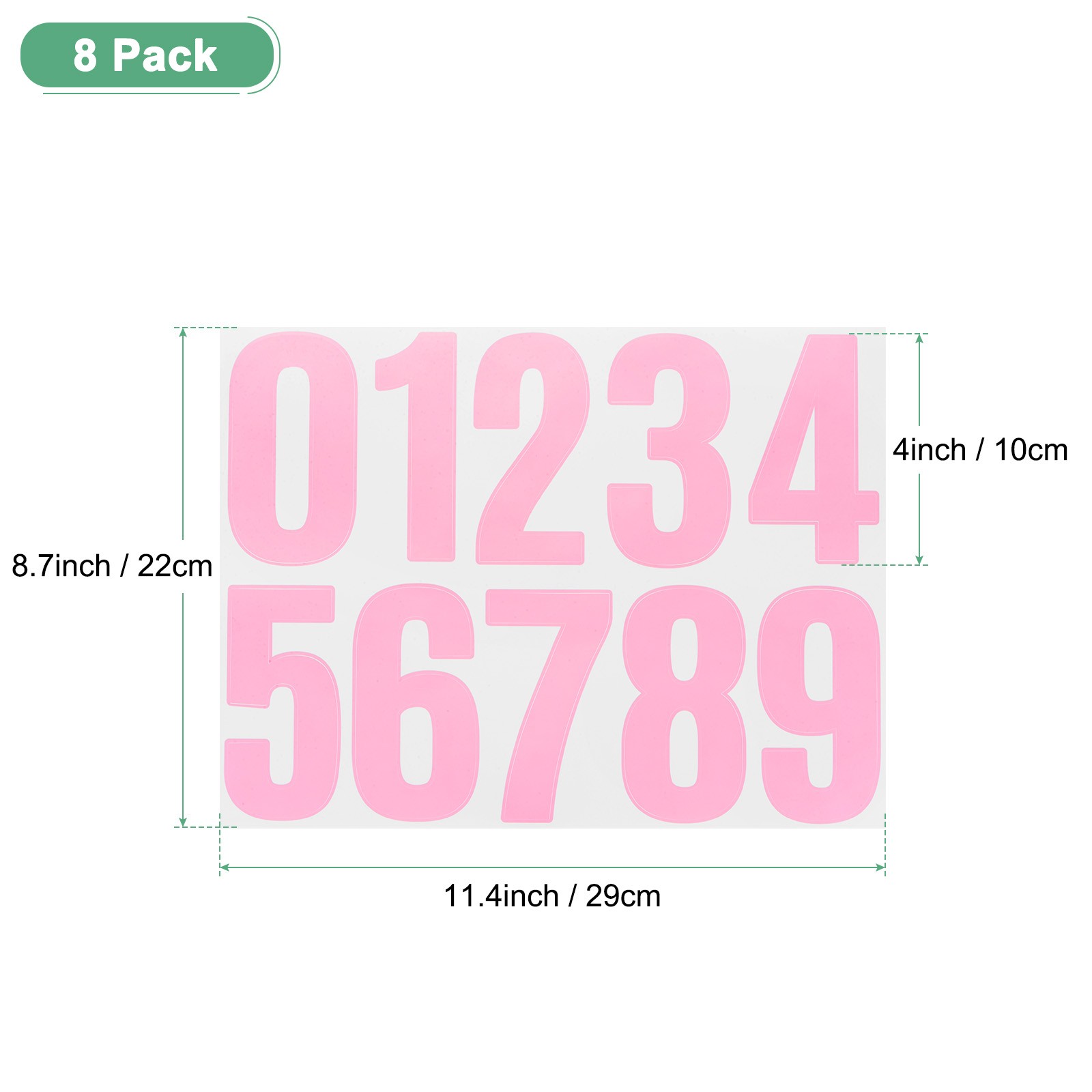 8 Sheets Numeric Stickers 4" Vinyl Stickers with Numbers 0 to 9 [80pcs Pink] gallery