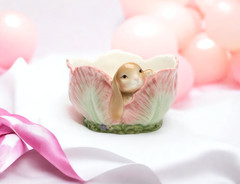 Ceramic Easter Bunny Rabbit in Flower Candy Bowl, Home Décor, Gift for Her, Gift
